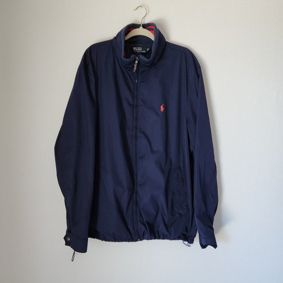 Polo Ralph Lauren Windbreaker Hooded Jacket Rip-Knit Collar Vented Zip-Up Navy - Picture 3 of 12